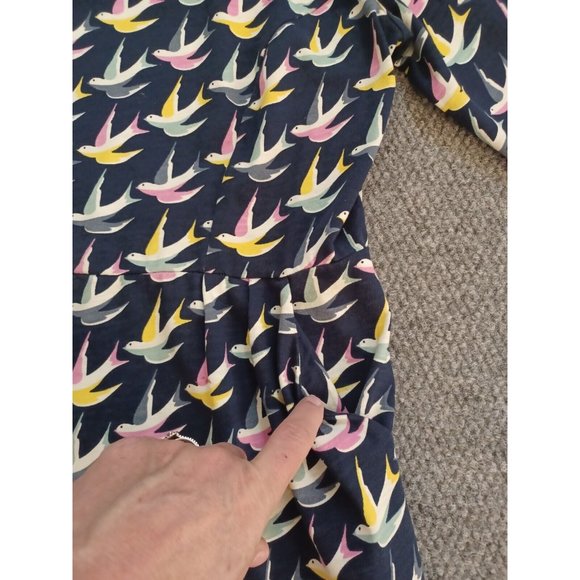 Boden Dress Womens Sz 12 R Blue Bird Print Doves 3/4 Sleeve Pockets Knit Casual - Picture 4 of 12